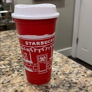 Starbucks Festive Red Tumbler with White Lid